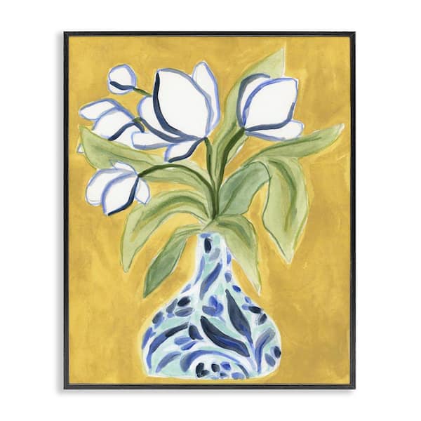 Bright Tulips in Vase by June Erica Vess Black Framed Nature Giclee Art Print 20 in. x 16 in.