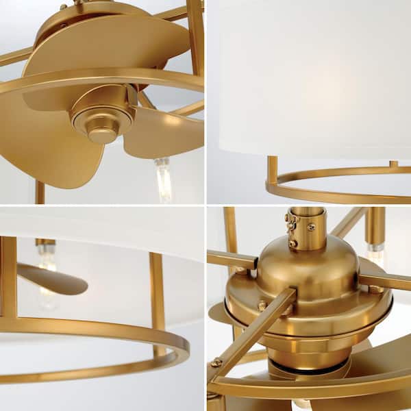 Rattan Ceiling Fan with Light Antique Brass E27 4x60w - Radiant Lighting