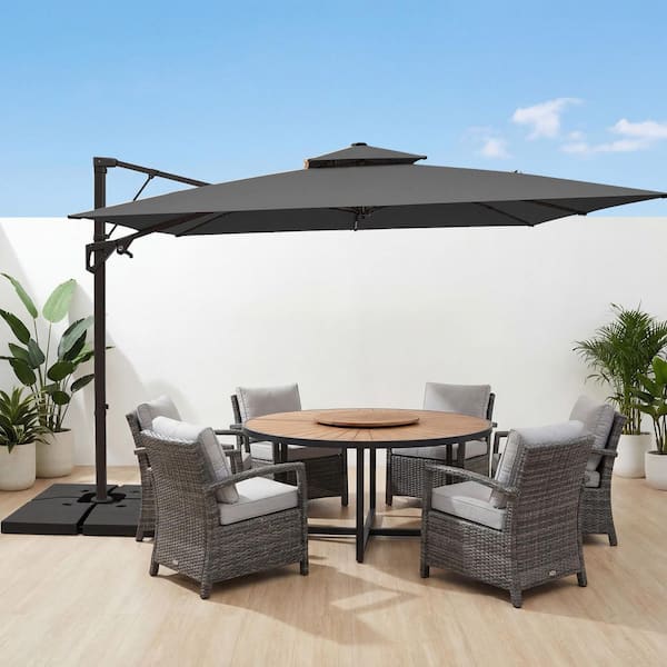 9.83 ft metal cantilever patio umbrella in gray Garvee 10' Solar Lights Offset Umbrella, with Easy Lift & Tilt Adjustment, 8 Ribs Sun Umbrella UV Protection, Grey this large outdoor umbrella is made with durable steel ribs and a sturdy aluminum pole that fits in most deck tables or included umbrella stand for superior value while enduring heat Jearey 9 ft. Square Aluminum
