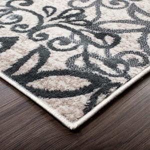 8 ft. x 10 ft. Oatmeal and Gray Medallion Power Loom Stain Resistant Area Rug