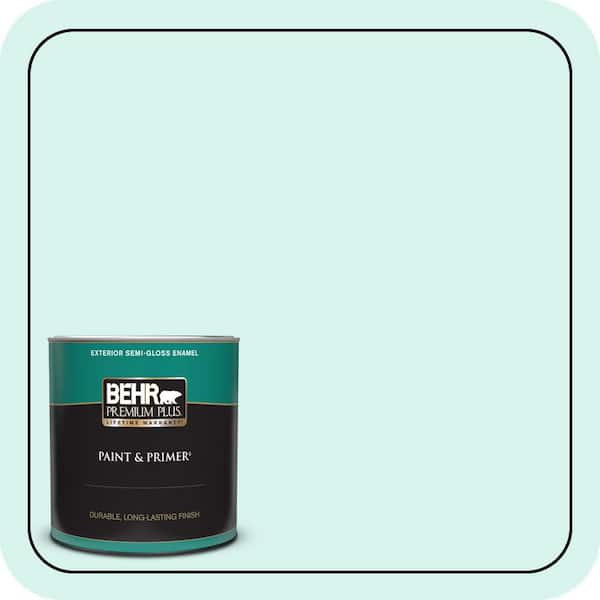 BEHR PREMIUM PLUS 1 qt. #480A-1 Minted Ice Semi-Gloss Enamel Exterior Paint & Primer