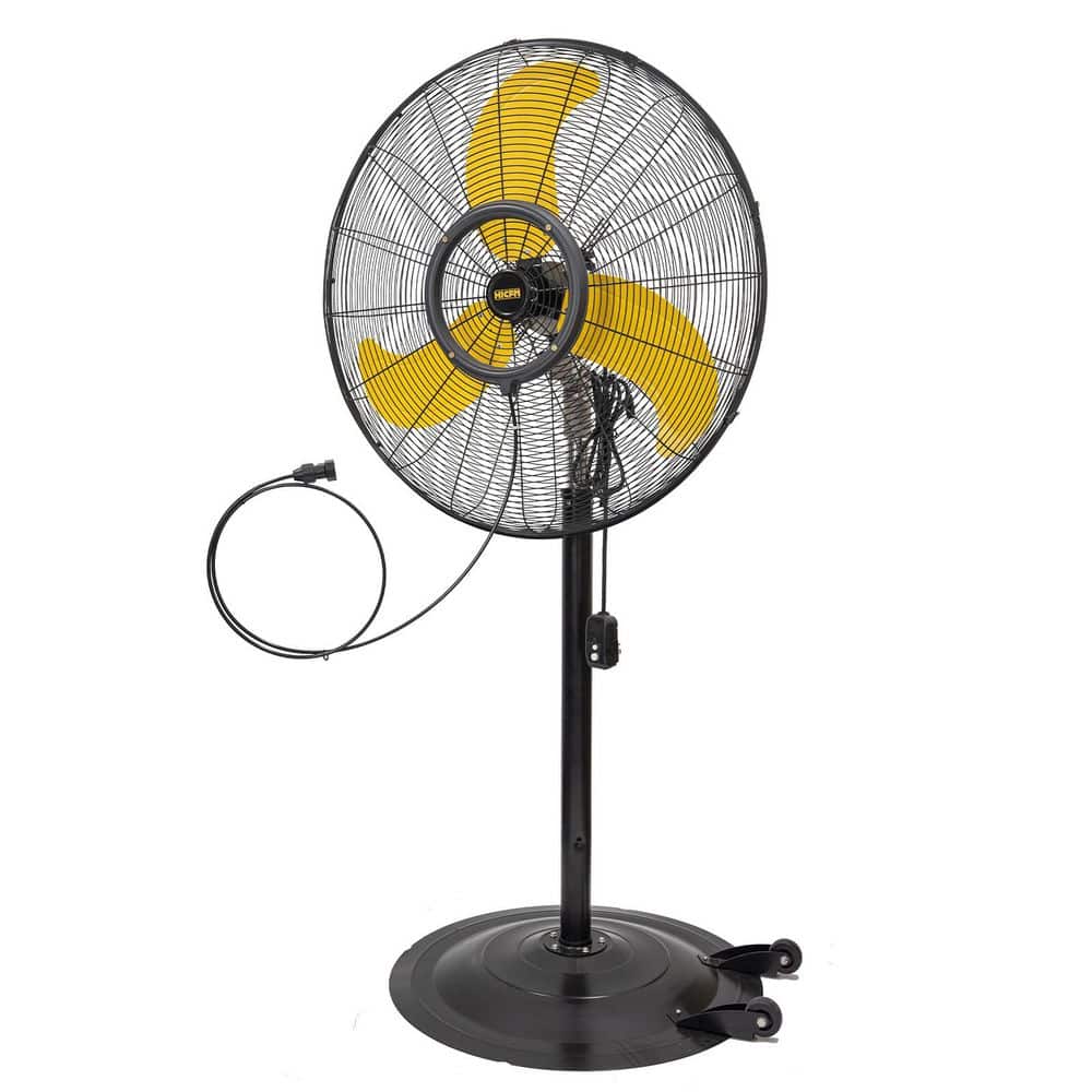 30 inch Misting Outdoor Oscillating Pedestal Fan, 9300 CFM with GFCI Plug, High Velocity Weatherproof Fan in Yellow price history on PriceWatchPro