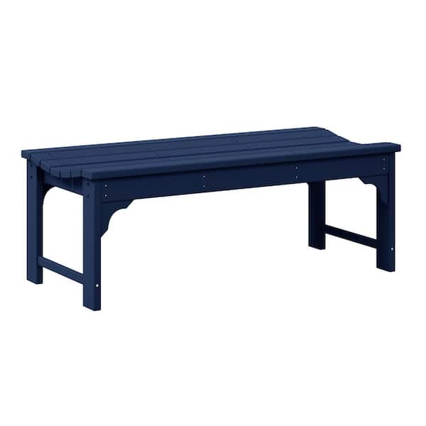 WESTIN OUTDOOR Mason Outdoor Patio All-Weather Fade Resistant HDPE Poly Plastic Backless Garden Bench in Navy Blue