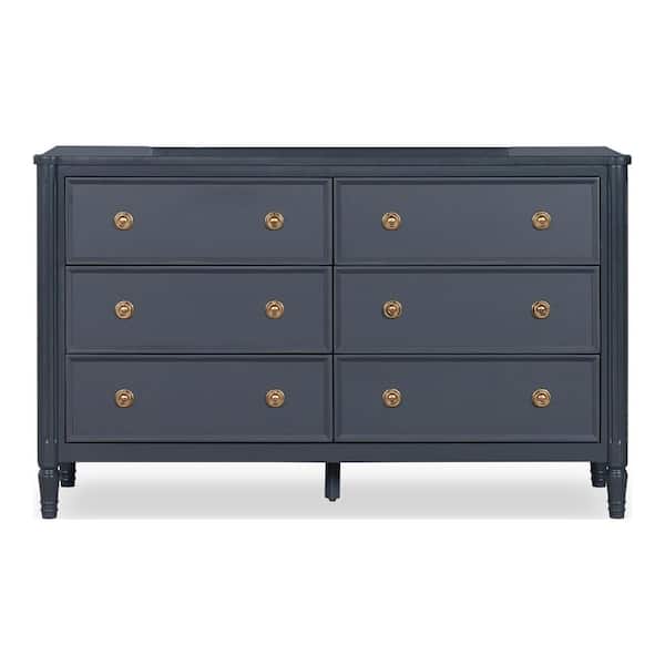Whitfield Modern French Blue 6-Drawer 62 in. Dresser With Cedarwood-Lined Bottom Drawers