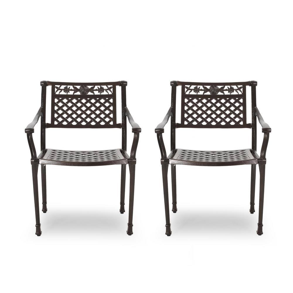 Hammered Bronze Aluminum Outdoor Dining Arm Chair Set