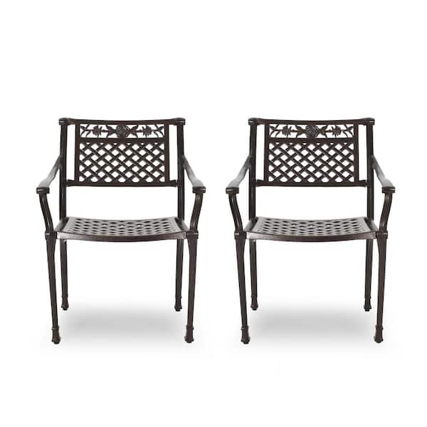 Noble House Ridgecrest Hammered Bronze Aluminum Outdoor Dining Chair (2-Pack)