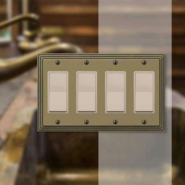 Tiered 4 Gang Rocker Metal Wall Plate - Rustic Brass