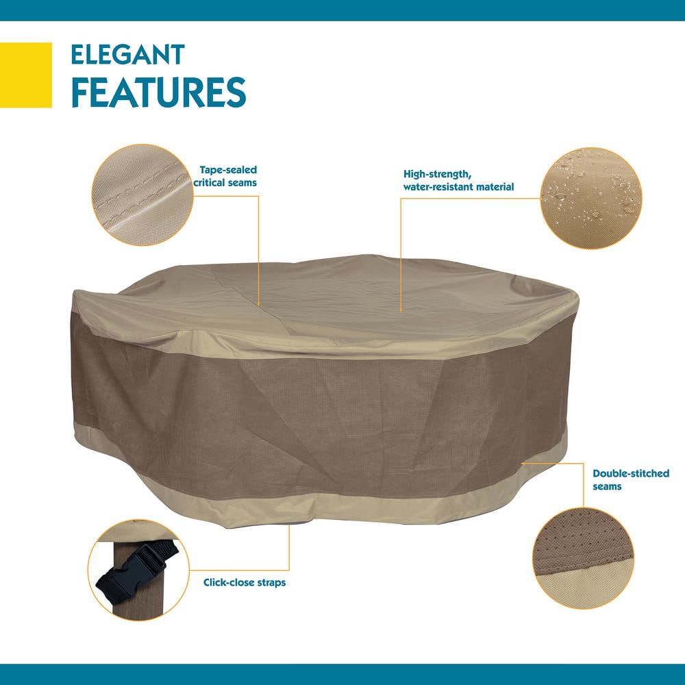 Elegant Tan Olefin Round Patio Table & Chair Set Cover, 108 Inch