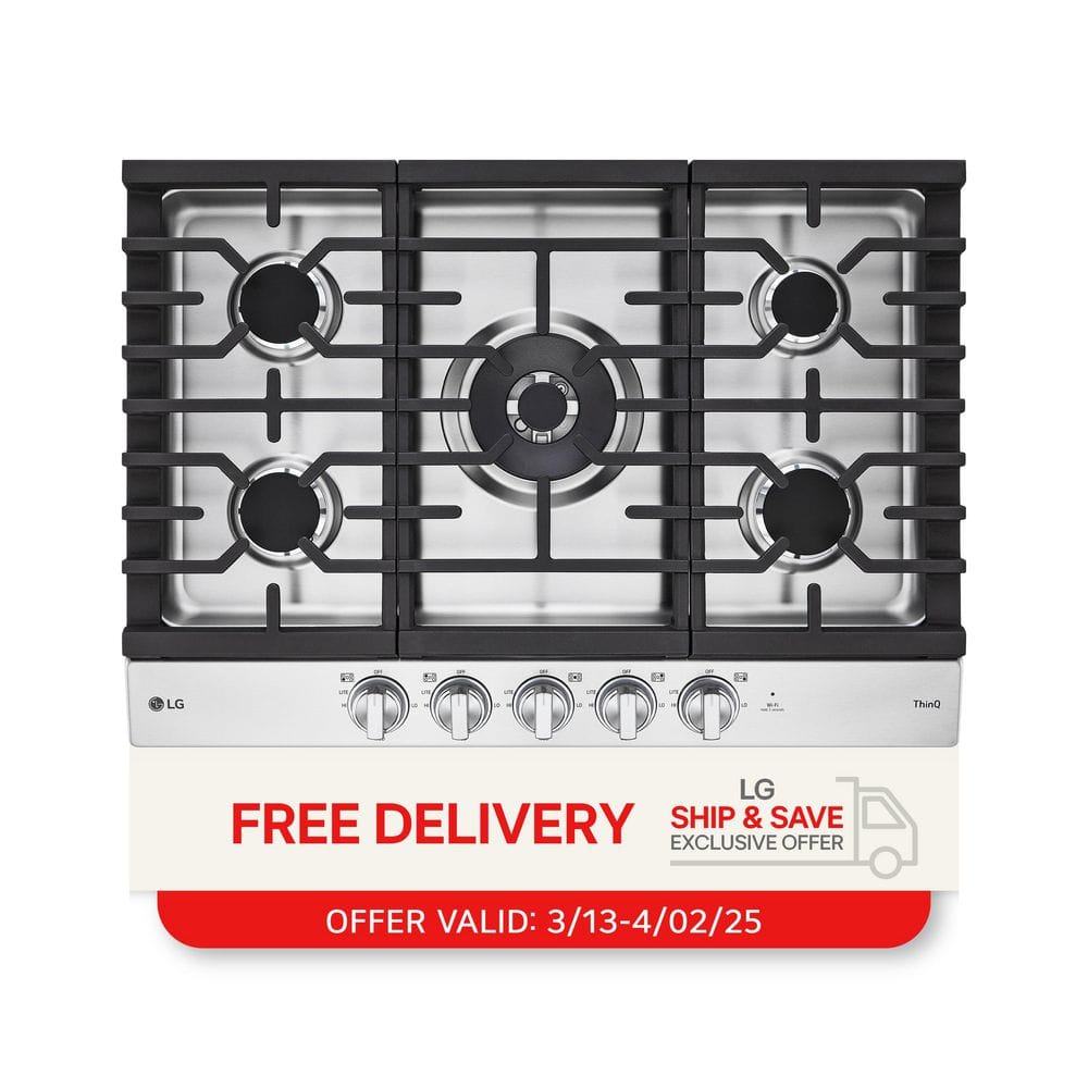 30 in. Smart Gas Cooktop in Stainless Steel with 5 Burners