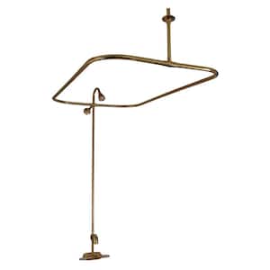 Plastic Lever 2-Handle Claw Foot Tub Faucet with Riser Showerhead and 48 in. Rectangular Shower Unit in Polished Brass
