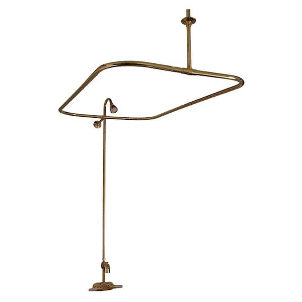 Barclay Products Plastic Lever 2-Handle Claw Foot Tub Faucet with Riser Showerhead and 48 in. Rectangular Shower Unit in Polished Brass