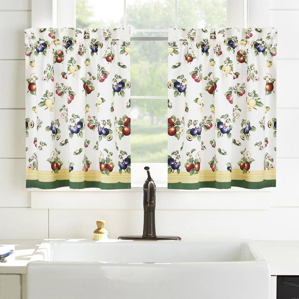 White Cotton Rod Pocket Light-Filtering Kitchen Tier Curtains, 30" x 36"