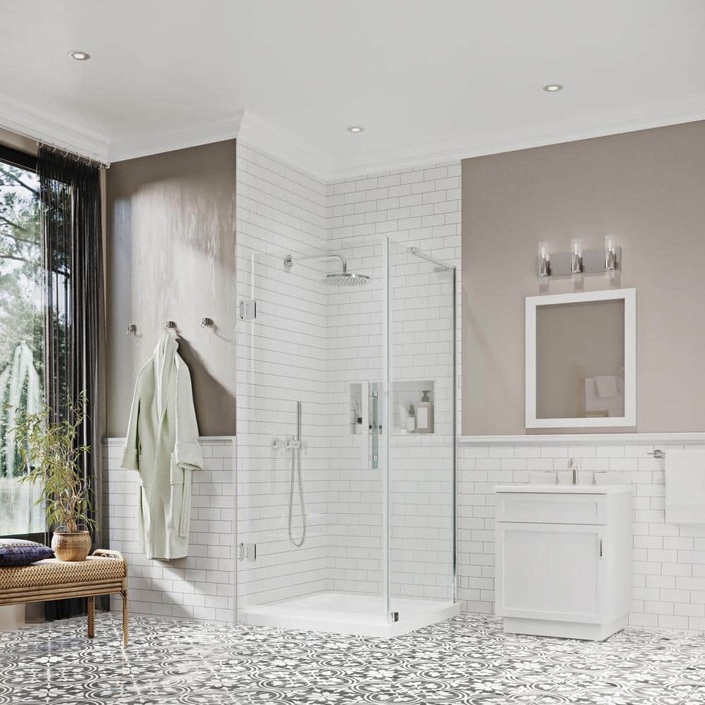 Chrome Frameless Corner Shower Kit with Tempered Glass Panels