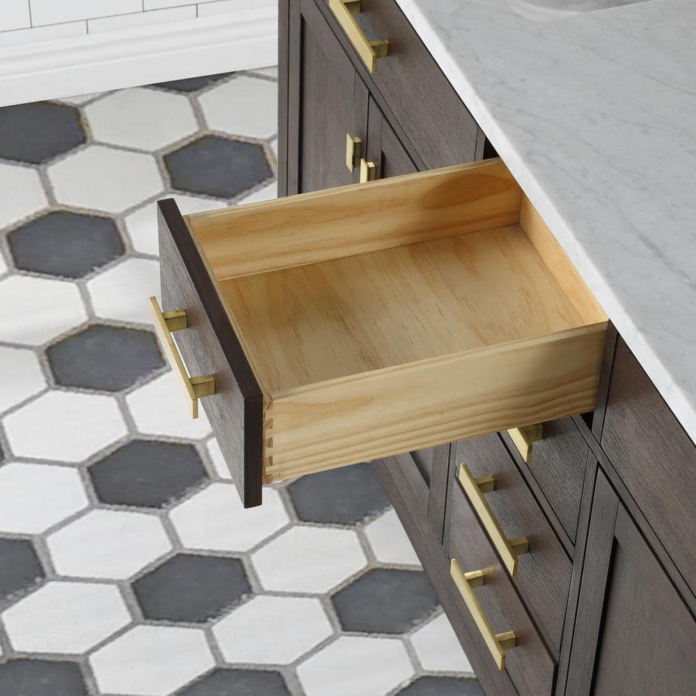 Chestnut 72" Brown Oak Double Sink Vanity with Carrara White Marble Countertop