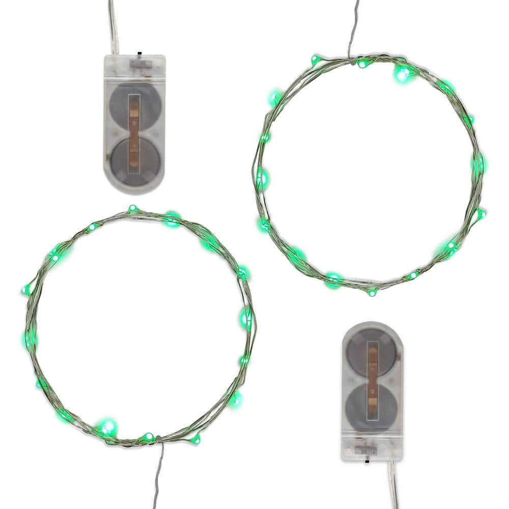 LUMABASE 40-Light Mini Battery Operated Waterproof String Lights in Green (2-Count)