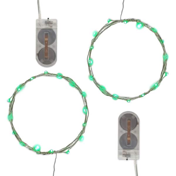 LUMABASE 40-Light Mini Battery Operated Waterproof String Lights in Green (2-Count)