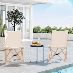 Bamboo Butterfly Folding Chair Set of 2 with Storage Pocket 330 lbs. Capacity