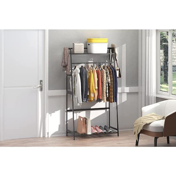 Bamboo Clothes Hanging Rack with 2-Tier Storage Shelf for Entryway Bedroom-Natural | Costway