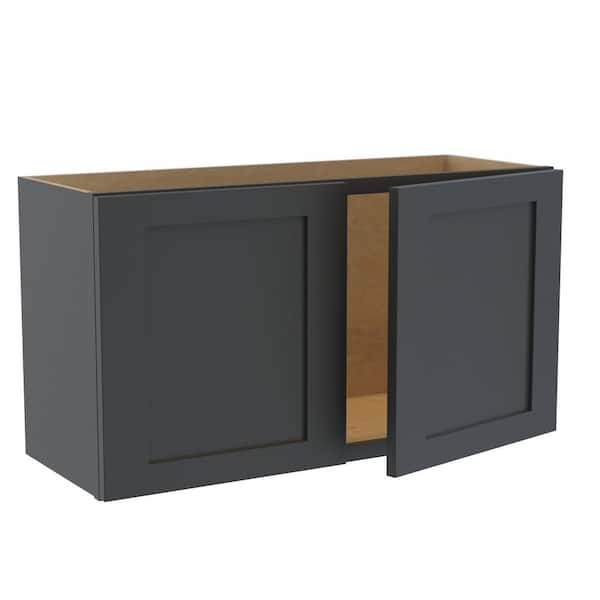 Home Decorators Collection Newport 33 in. W x 12 in. D x 18 in. H Assembled Plywood Wall Bridge Kitchen Cabinet in Deep Onyx with Soft Close