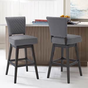 Charlie 27 in. Gray High Back Wood Counter Stool with Fabric Seat