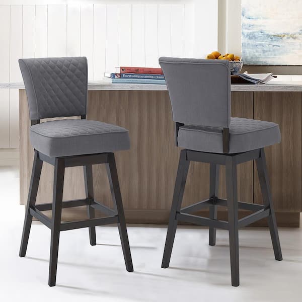 HomeRoots Charlie 27 in. Gray High Back Wood Counter Stool with Fabric Seat
