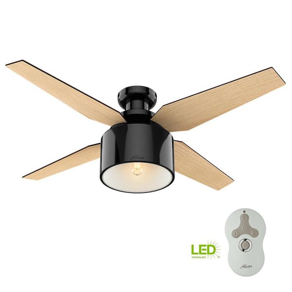 52" Low Profile Flush Mount Ceiling Fan With Light & Remote - 3 Color Dimmable LED, 6 Speeds, Black