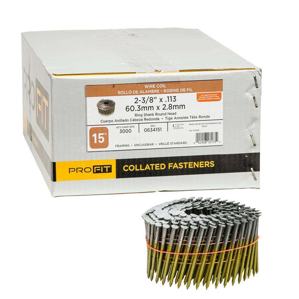2-3/8 in. x 0.113 15° Hot Dipped Galvanized Ring Shank Wire Coil Framing Nails (3000-Per Box) price history on PriceWatchPro