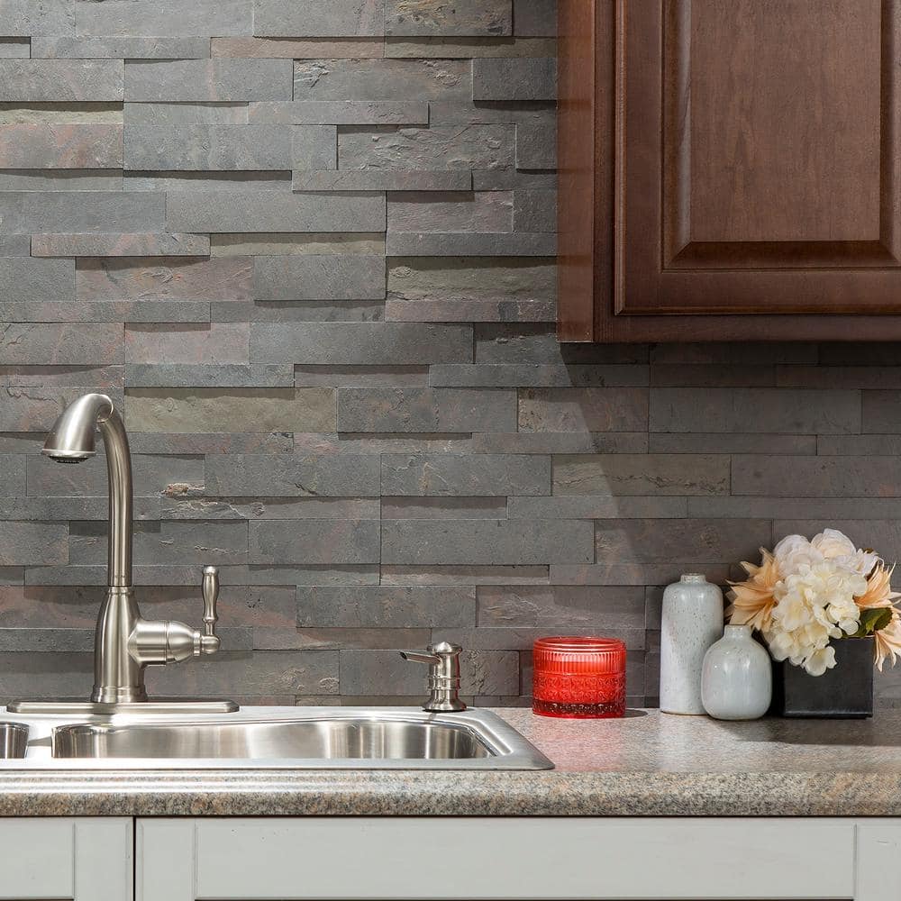 Kilnstone Gray Peel and Stick Real Stone Wall Tile