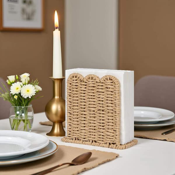 Paper Rope Napkin Holder for Table, Home, Room Decor, Kitchen Countertop, Dining, Hotel, Indoor and Outdoor Party, Beige