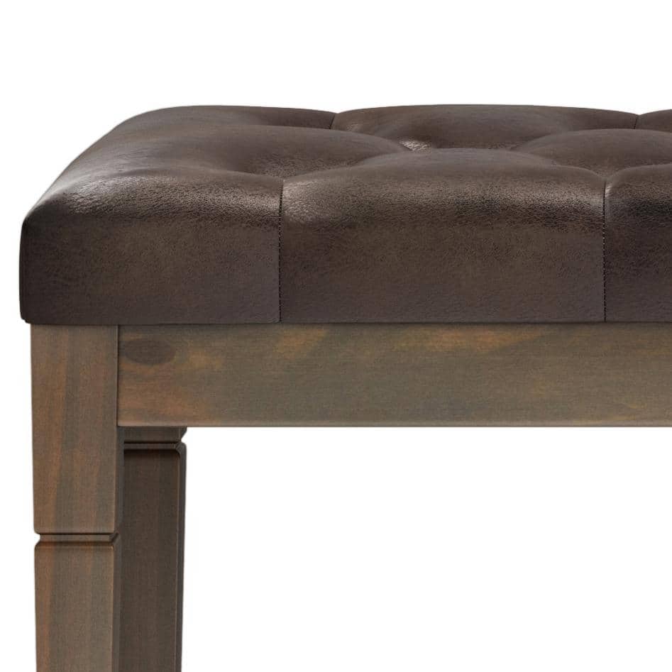 Distressed Brown Faux Leather Tufted Ottoman Bench