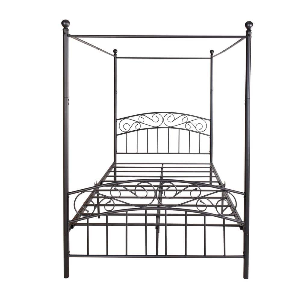 53.94 in. W Black Full Size Canopy Metal Platform Bed with Headboard
