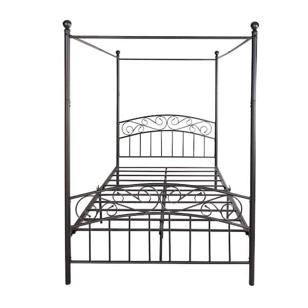 Unbranded 53.94 in. W Black Full Metal Frame Canopy Bed with Headboard and Footboard