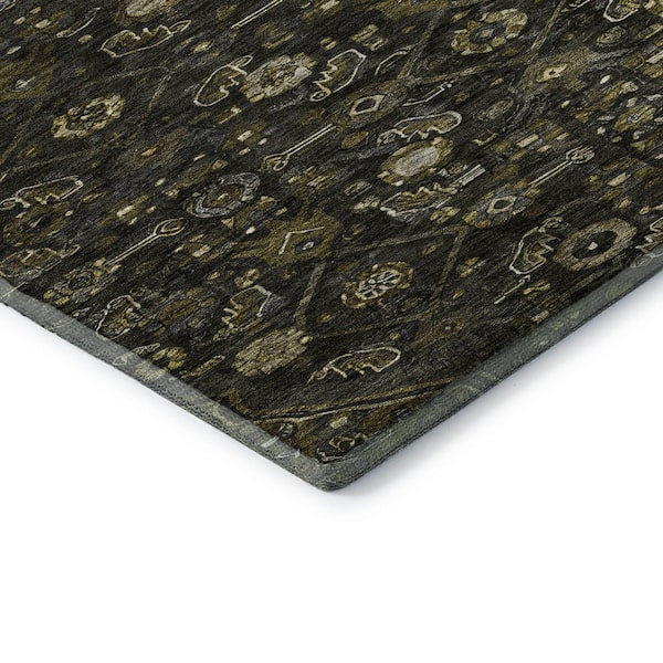 Mayfield Premium Machine Washable Abstract AMF1225 Charcoal 3 ft. x 5 ft. Area Rug