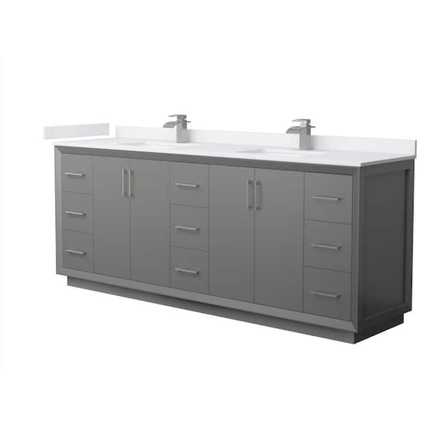 Wyndham Collection Strada 84 in. W x 22 in. D x 35 in. H Double Bath Vanity in Dark Gray with White Cultured Marble Top