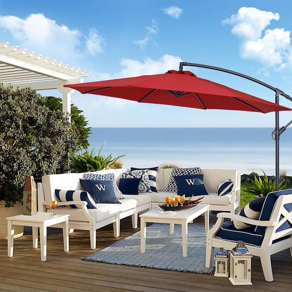 Sonkuki 10 ft. Round Outdoor Patio Cantilever Offset Umbrellas in Red