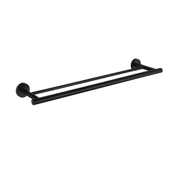 ATKING Bathroom 24 in. Wall Mounted Double Towel Bar Towel Holder in Matte Black