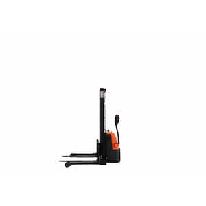 2,200 lbs. Load Capacity 130 in. Lifting High Straddle Full Electric Walkie Pallet Stacker with Adjustable Forks. Orange