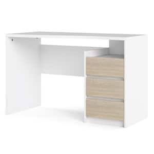 Walker 47.24 in. Rectangular White and Oak Structure Engineered Wood 3-Drawer Writing Desk