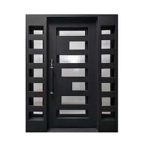 62 in. x 81 in. Matte Black Right-Hand Inswing with Mini Lite Clear Double-Glazed Glass Iron Prehung Front Door