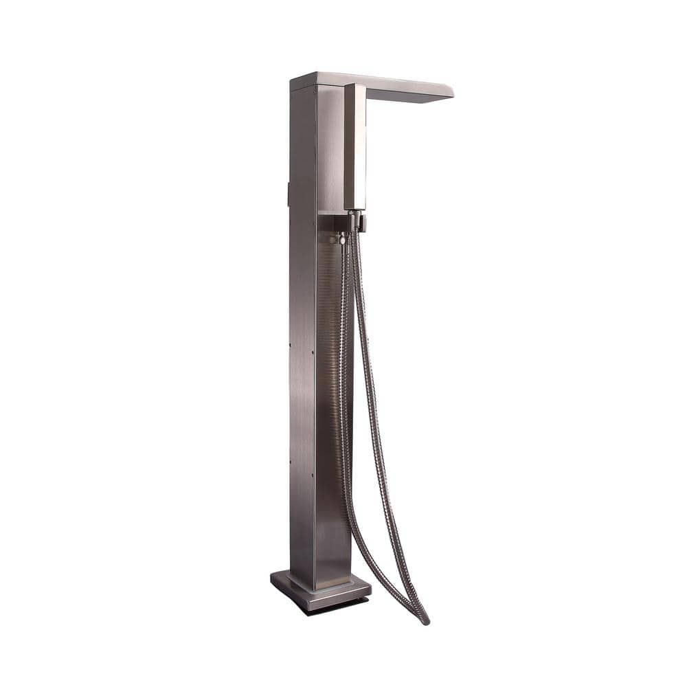 Brushed Stainless Steel Freestanding Tub Filler with Handshower