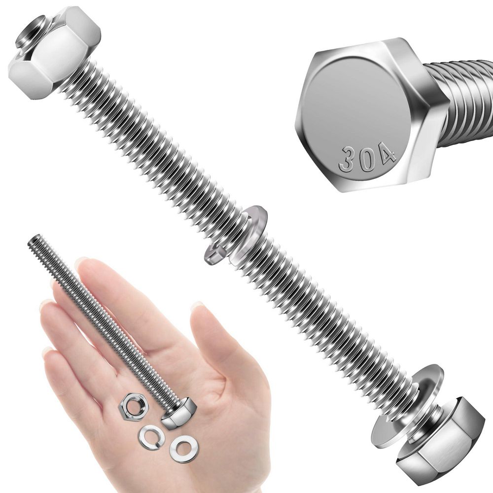 3/8 in. 16 x 4 in. Stainless Steel Uncoated Hex Bolt with Nut Washer and Lock Washer (5-Pack)