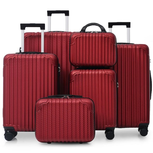 6-Piece Red Hardside ABS Plastic Spinner Luggage Set with TSA Lock, Side Hooks, Lightweight Carry-On