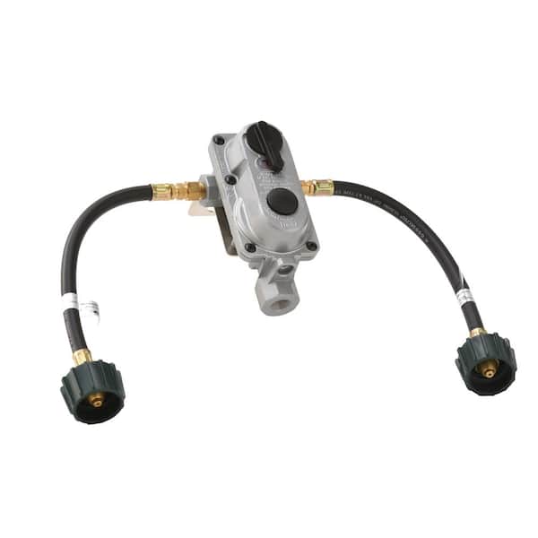 Flame King 2-Stage Auto Changeover Propane Gas RV Regulator Kit with Two 12 in. Pigtails