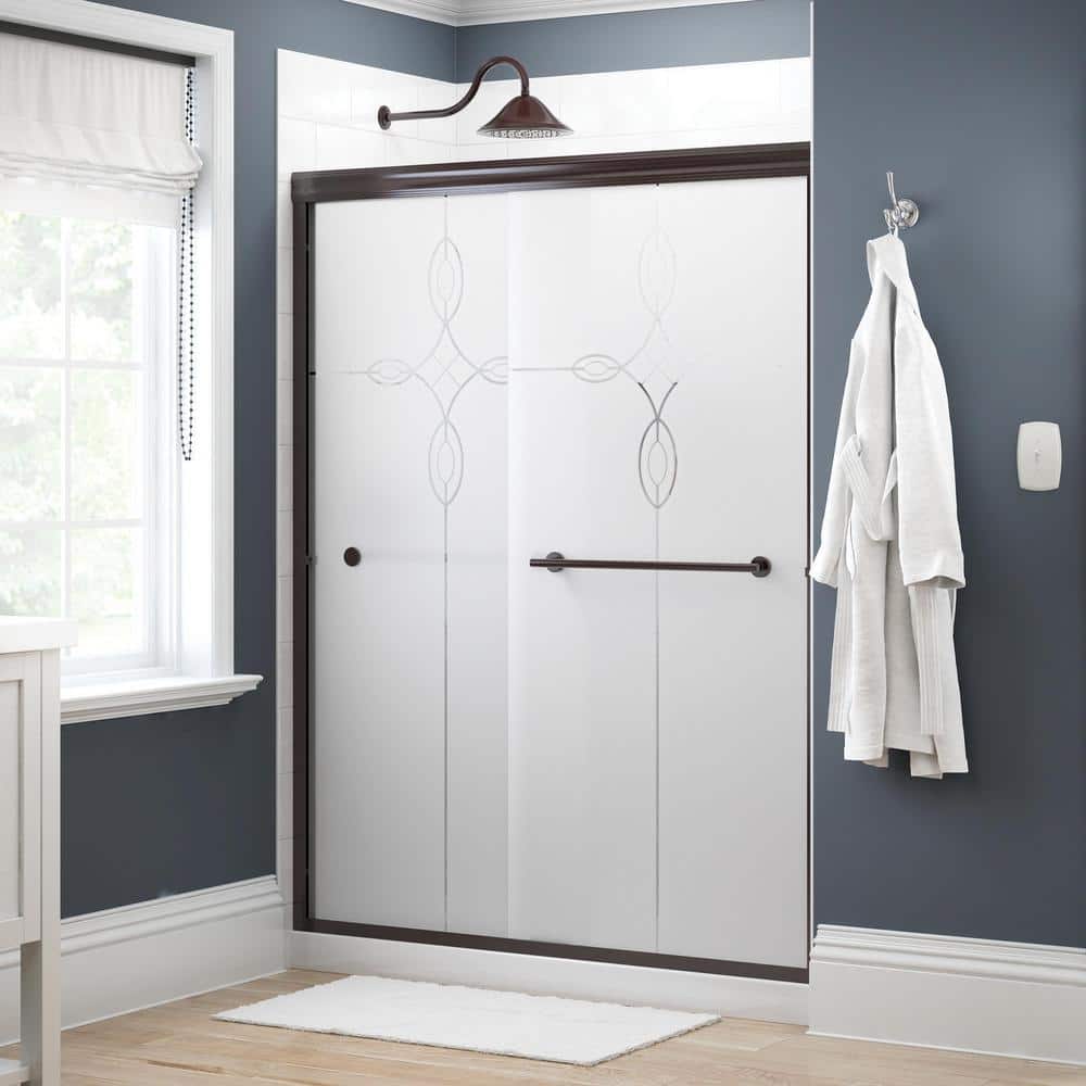 Traditional 59-3/8 in. x 70 in. Semi-Frameless Sliding Shower Door in Bronze with 1/4 in. Tempered Tranquility Glass -  Delta, 158869