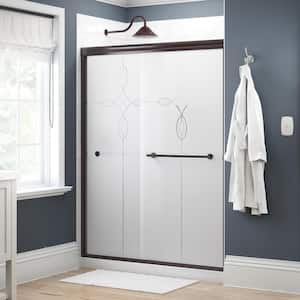 Traditional 59-3/8 in. x 70 in. Semi-Frameless Sliding Shower Door in Bronze with 1/4 in. Tempered Tranquility Glass