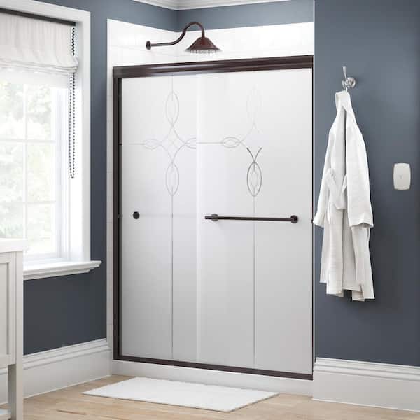Delta Traditional 59-3/8 in. x 70 in. Semi-Frameless Sliding Shower Door in Bronze with 1/4 in. Tempered Tranquility Glass