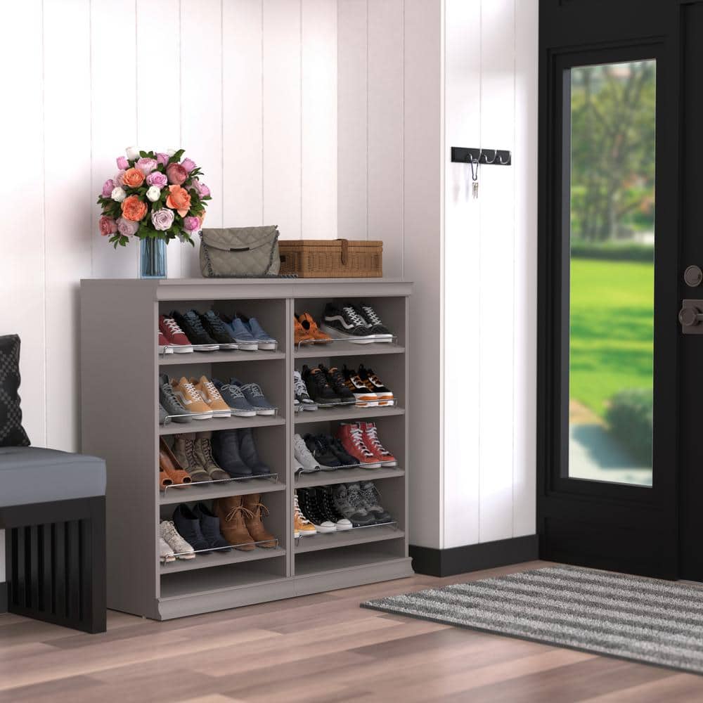 Smoky Taupe Stackable 8-Shelf Wood Shoe Tower