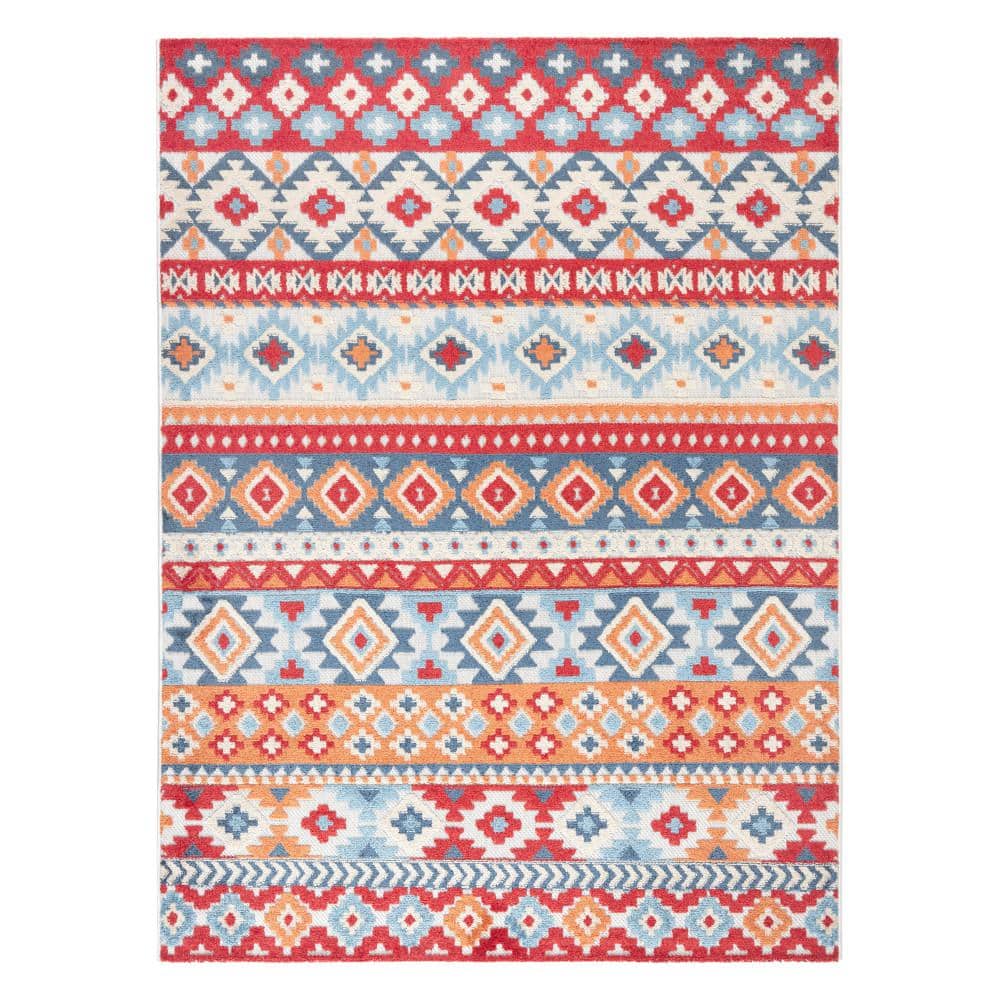 Dahlia Red and Multi Southwestern Stripe Rectangular Rug