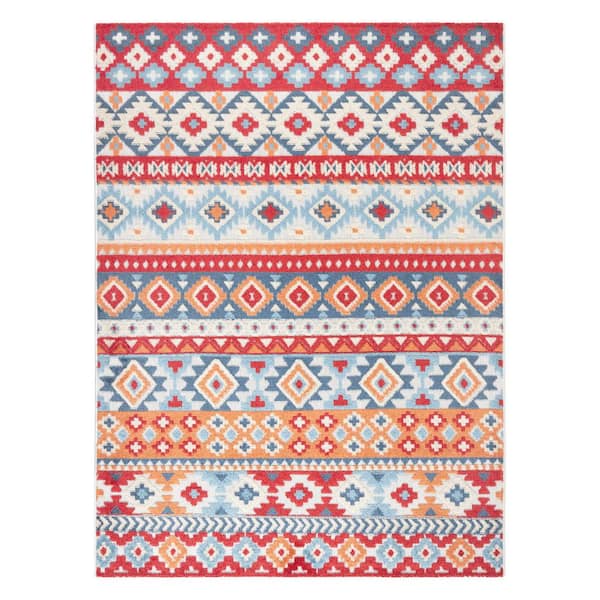 Dahlia Red 3 ft. x 5 ft. Southwestern Stripe Indoor/Outdoor Patio Area Rug
