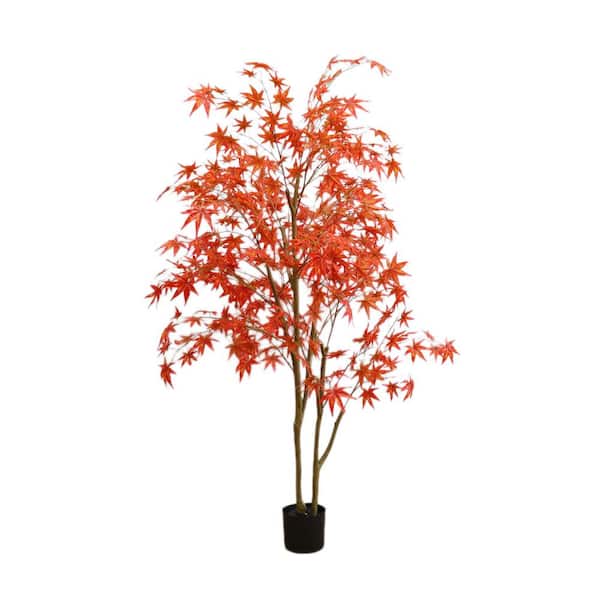 5. 9 ft. Autumn Artificial Fall Tree, Red Maple Leaves Tree For Fall Party Home Decor